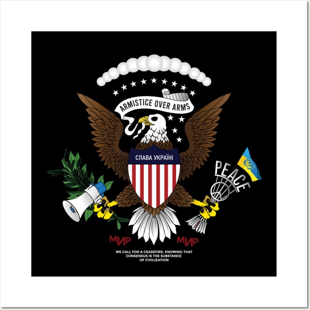 Ukrainian-American Eagle armistice over arms Ukraine Flag | Great Seal of the United States Peace sign Wall Art by Vive Hive Atelier